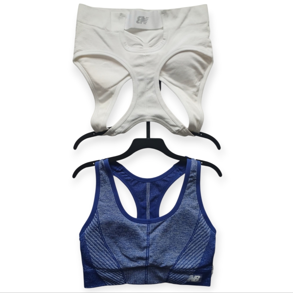 NWT NEW BALANCE 2 PACK SPORTS BRA BLUE AND WHITE RACERBACK TAGLESS PADDED SIZE M - Picture 5 of 8